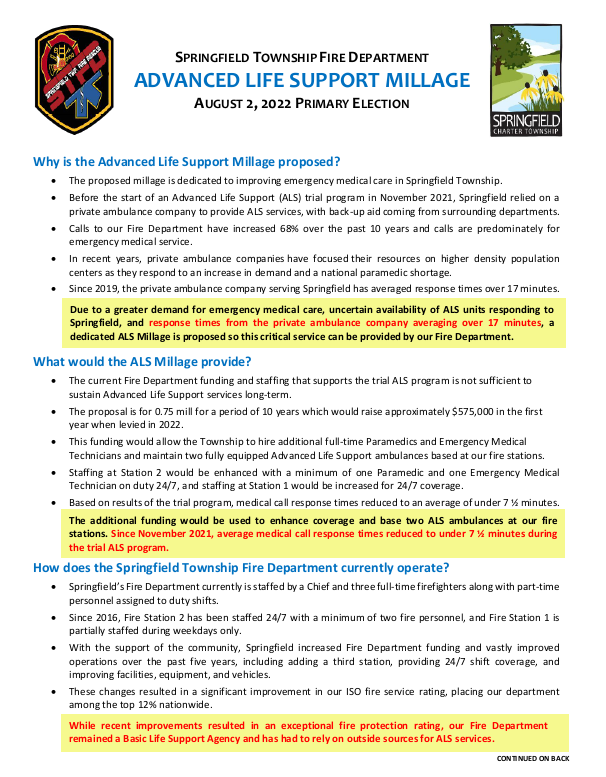 Advanced Life Support Millage fact sheet
